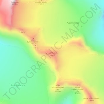 Bukkeholstindan topographic map, elevation, terrain