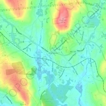 West Upton topographic map, elevation, terrain
