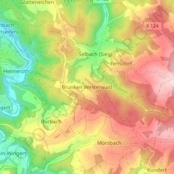 Brunken topographic map, elevation, terrain