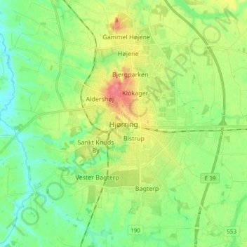 Hjørring topographic map, elevation, terrain