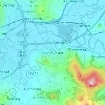 Chammünster topographic map, elevation, terrain