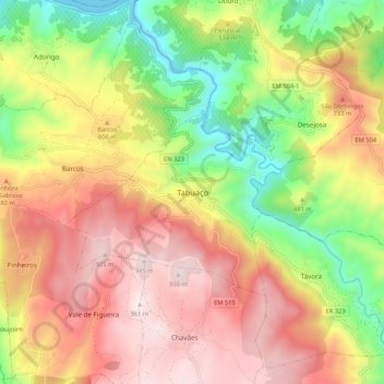 Tabuaço topographic map, elevation, terrain