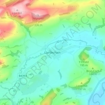Llanfechain topographic map, elevation, terrain