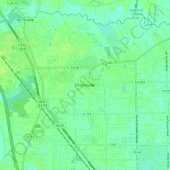 Prairieville topographic map, elevation, terrain