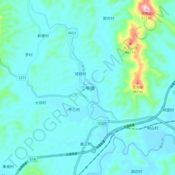 三甲镇 topographic map, elevation, terrain