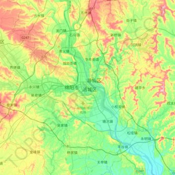 绵阳市 topographic map, elevation, terrain