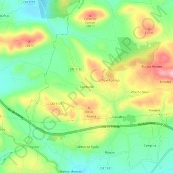 Lombada topographic map, elevation, terrain