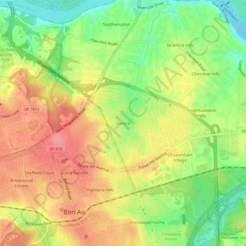 Oxford topographic map, elevation, terrain
