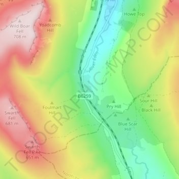Aisgill topographic map, elevation, terrain