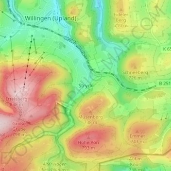 Stryck topographic map, elevation, terrain