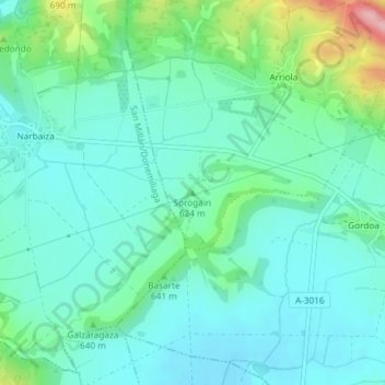 Sorogain topographic map, elevation, terrain