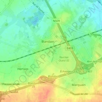 Touquet topographic map, elevation, terrain