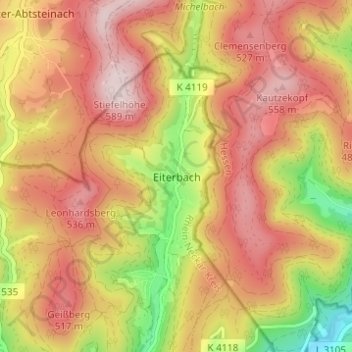 Eiterbach topographic map, elevation, terrain