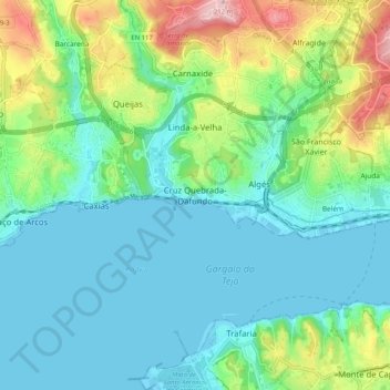Cruz Quebrada-Dafundo topographic map, elevation, terrain
