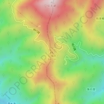 红旗岭 topographic map, elevation, terrain
