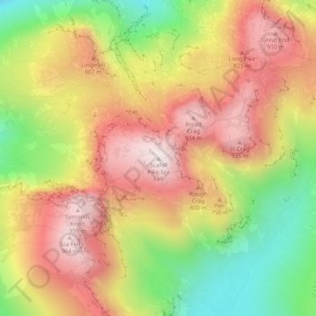 Scafell Pike topographic map, elevation, terrain