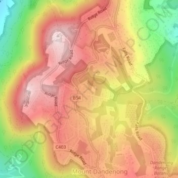 Dandenong Ranges topographic map, elevation, terrain