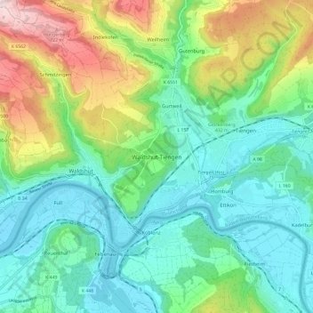 Waldshut-Tiengen topographic map, elevation, terrain