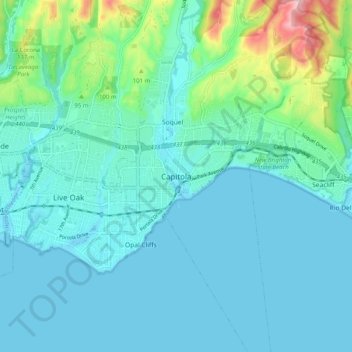 Capitola topographic map, elevation, terrain