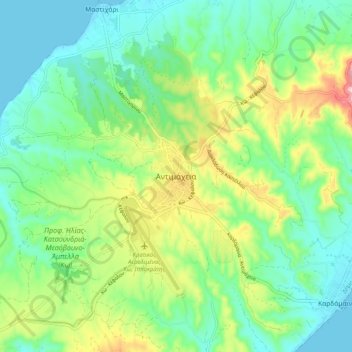 Αντιμάχεια topographic map, elevation, terrain