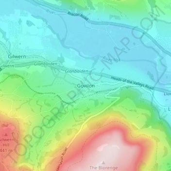 Govilon topographic map, elevation, terrain