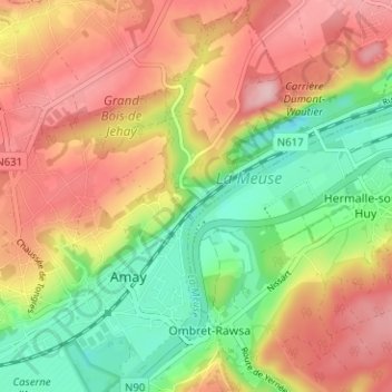 Flône topographic map, elevation, terrain