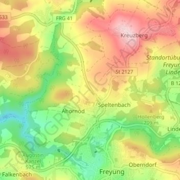 Kreuzstraße topographic map, elevation, terrain