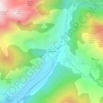 Erill la Vall topographic map, elevation, terrain