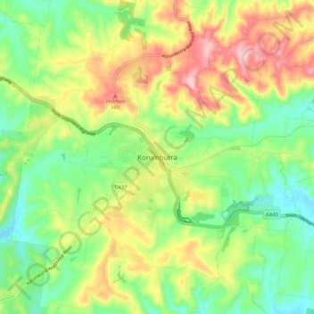 Korumburra topographic map, elevation, terrain