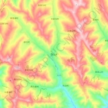 西山乡 topographic map, elevation, terrain