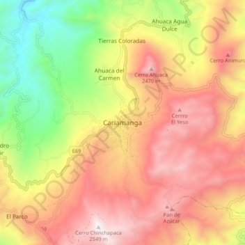 Cariamanga topographic map, elevation, terrain