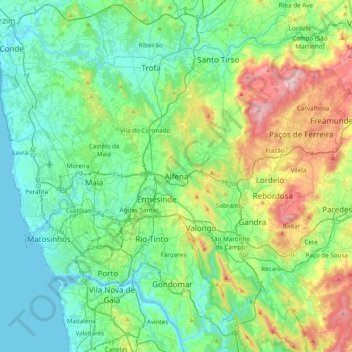 Alfena topographic map, elevation, terrain