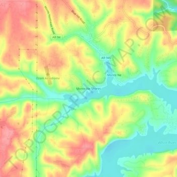 Monte Ne Shores topographic map, elevation, terrain