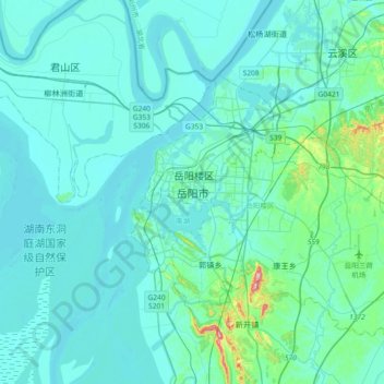 岳阳市 topographic map, elevation, terrain