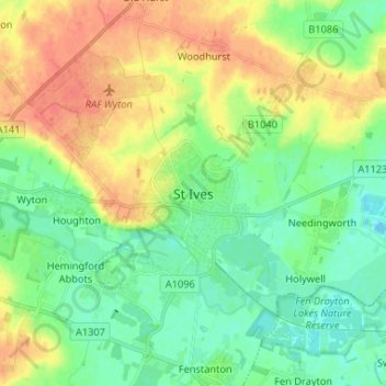 St Ives topographic map, elevation, terrain