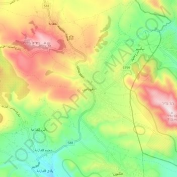 Tubas topographic map, elevation, terrain