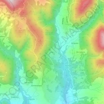 Cogna topographic map, elevation, terrain