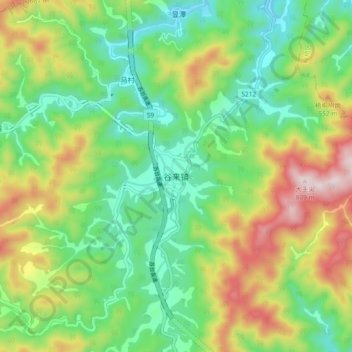 谷来镇 topographic map, elevation, terrain