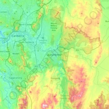 Queanbeyan topographic map, elevation, terrain