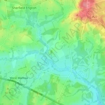 East Wellow topographic map, elevation, terrain