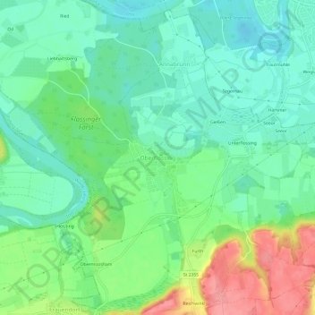 Oberflossing topographic map, elevation, terrain