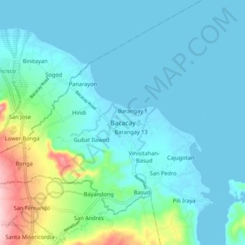 Bacacay topographic map, elevation, terrain