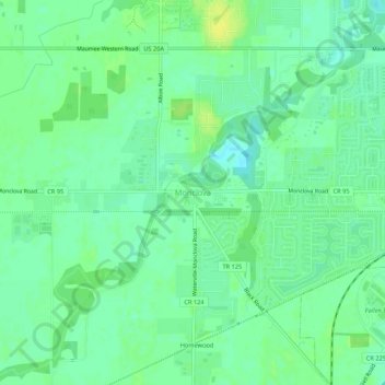 Monclova topographic map, elevation, terrain