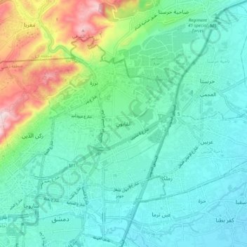 Qaboun topographic map, elevation, terrain