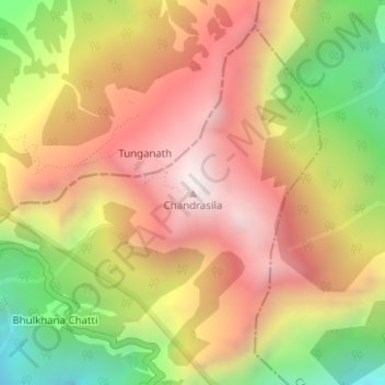 Chandrashila topographic map, elevation, terrain