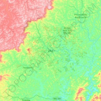 Ubá topographic map, elevation, terrain