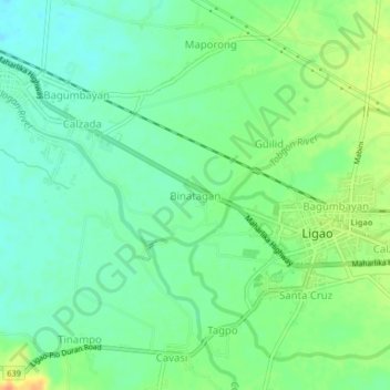 Binatagan topographic map, elevation, terrain