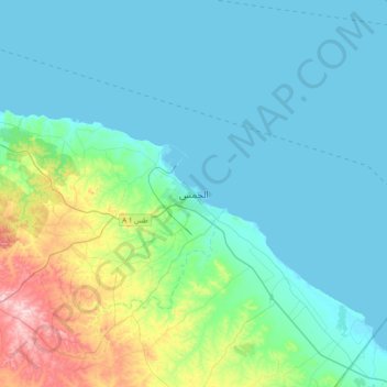 Khoms topographic map, elevation, terrain
