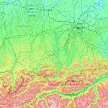 Weilheim-Schongau topographic map, elevation, terrain
