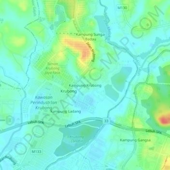 Kampung Krubong topographic map, elevation, terrain